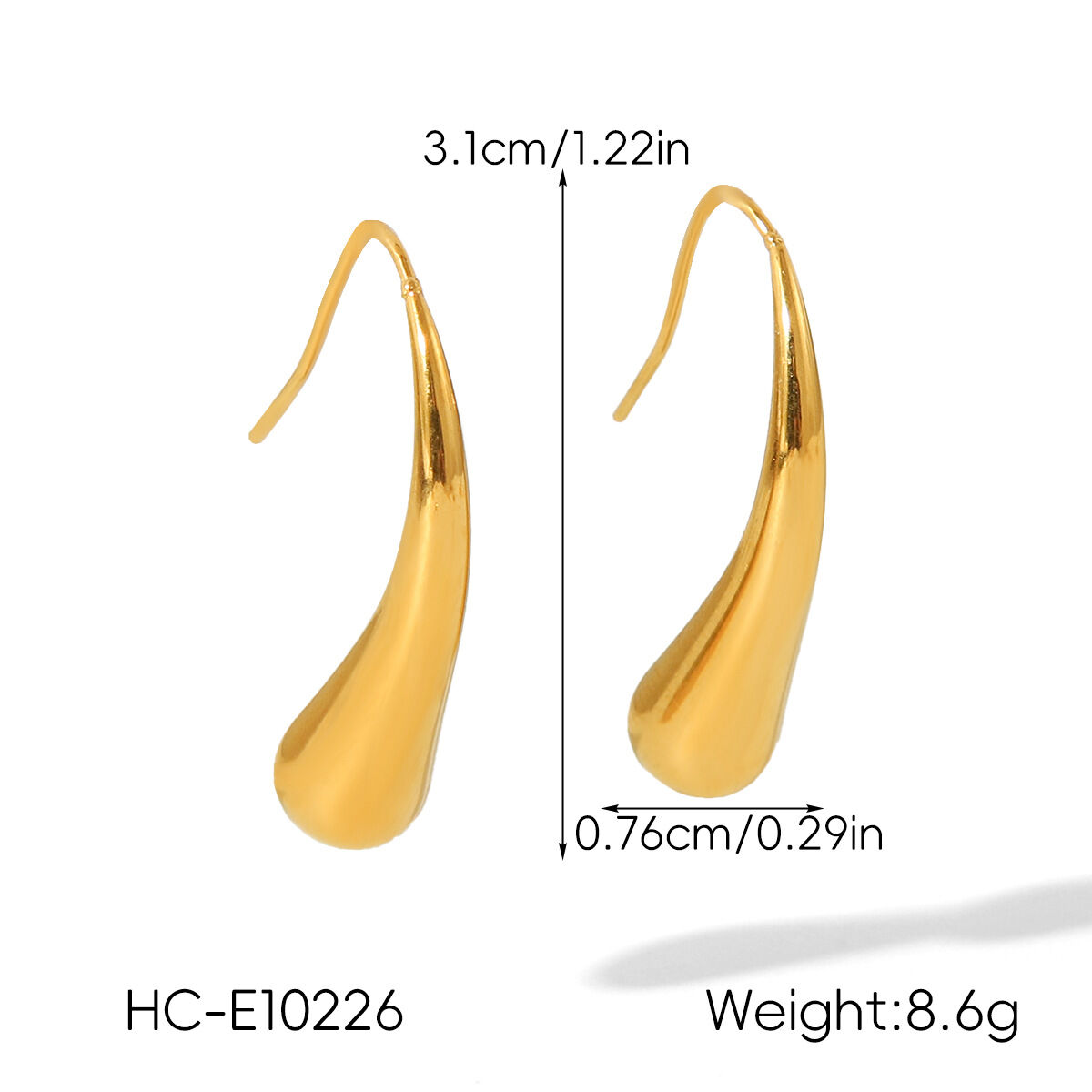 1 paio di orecchini a bottone color oro impermeabili in acciaio inossidabile a forma di goccia h5 Immagine2