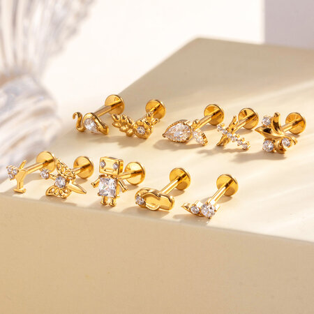 1 Stück designbare Schmetterlings-Ohrringe aus Titanlegierung in Goldfarbe mit Zirkonia für Damen.