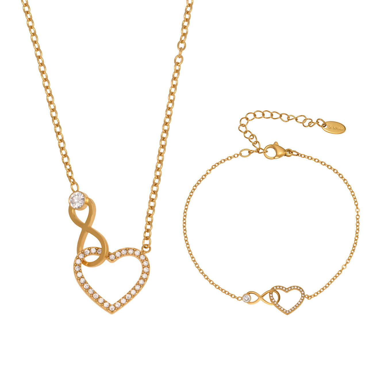 Exquisites Herz-Unendlichkeits-Schmuckset aus Titanstahl in Goldfarbe mit Zirkonia für Damen h5 Bild5