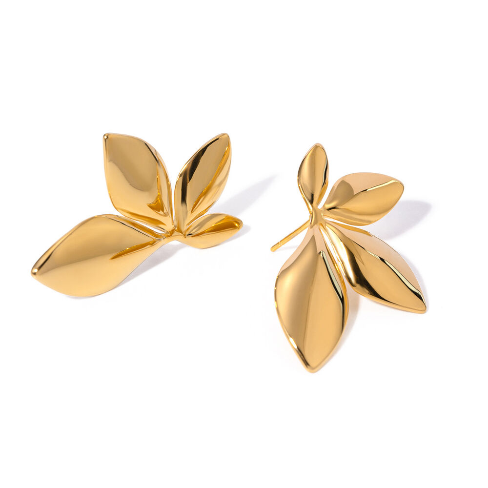 1 Pair Natural Flower Stainless Steel Waterproof Gold Color Women's Stud Earrings