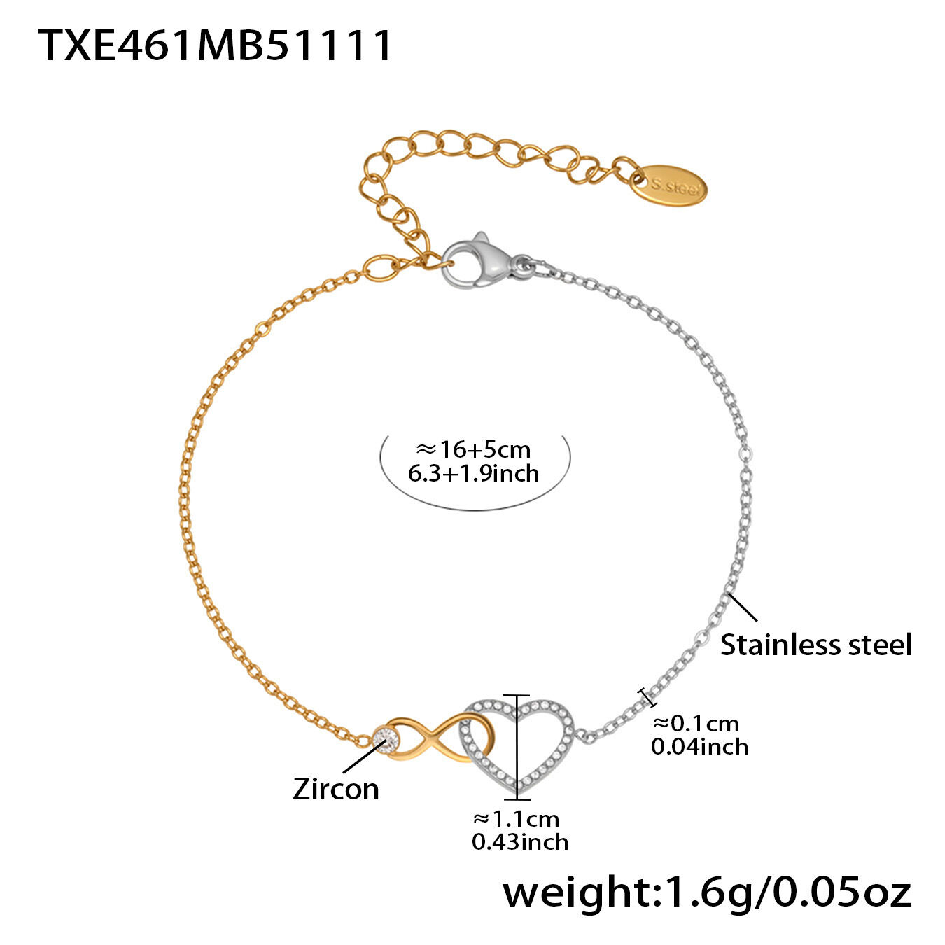TXE461 - Zweifarbiges Armband 16+5cm Bild5