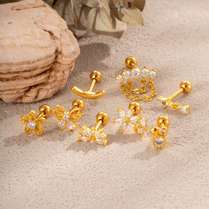 1 Piece Shining Butterfly Copper Zircon Women's Piercing Earrings h5 Picture4