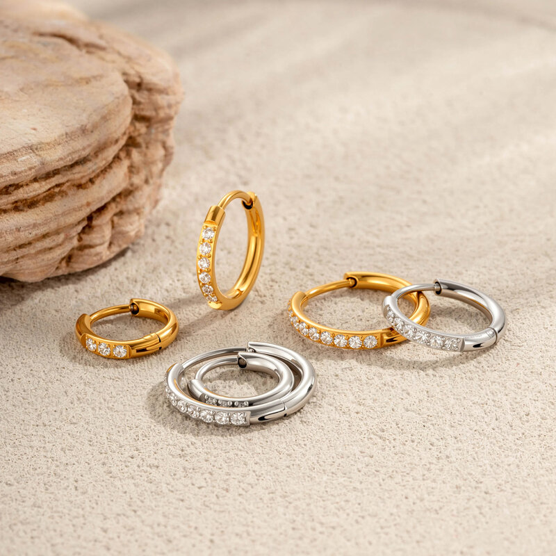 1 Piece Minimalist Circle Stainless Steel Waterproof Gold Color Zircon Women's Hoop Earrings Picture6