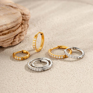 1 Piece Minimalist Circle Stainless Steel Waterproof Gold Color Zircon Women's Hoop Earrings h5 Picture6