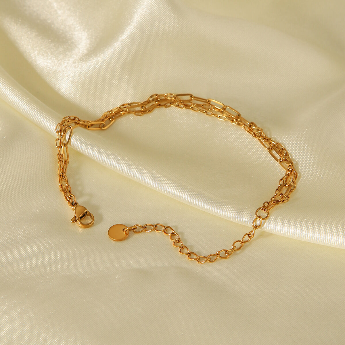 1 Piece Three Layers Chain Stainless Steel Waterproof Gold Color Bracelet h5 Picture5