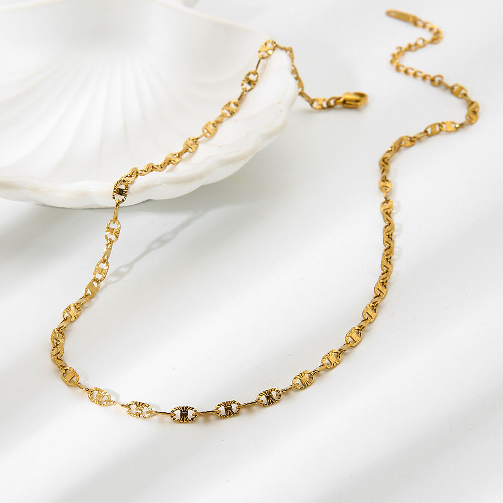 1 stuk eenvoudige serie dagelijkse ketting van roestvrij staal, waterdicht, goudkleurig, dames sieradenset 2