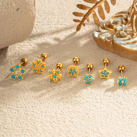 1 Piece Elegant Star Copper Gold Color Green Artificial Gemstone Women's Piercing Earrings