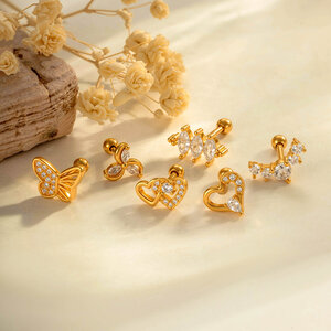 Boucles d'oreilles piercing femme, 1 pièce, forme cœur papillon, couleur cuivre doré, zircon. h5 Image4