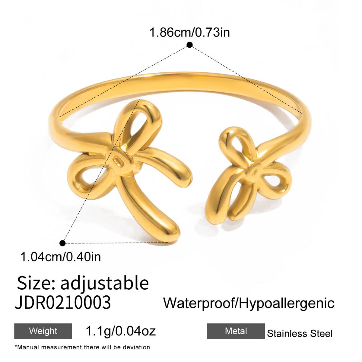 1 Piece Romantic Bow Knot Stainless Steel Waterproof Gold Color Statement Rings Picture2