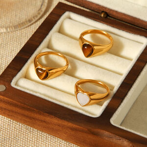 1 Piece Stainless Steel Waterproof Gold Color Heart Natural Stone Gemstone Ring h5 Picture4