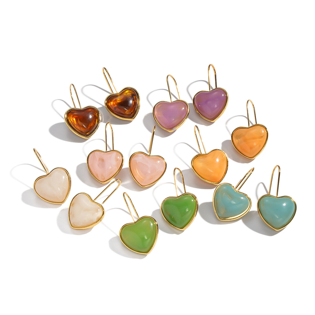 1 Pair Heart Resin Gold Color Drop Earrings h5 Picture5