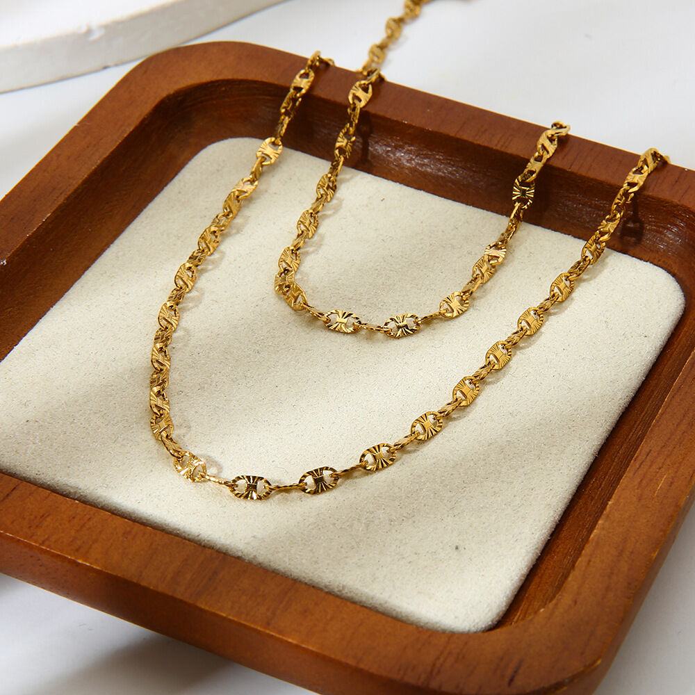 1 stuk eenvoudige serie dagelijkse ketting van roestvrij staal, waterdicht, goudkleurig, dames sieradenset