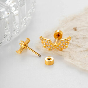 1 Piece Exquisite Cross Wings Copper Zircon Women's Piercing Earrings h5 Picture4