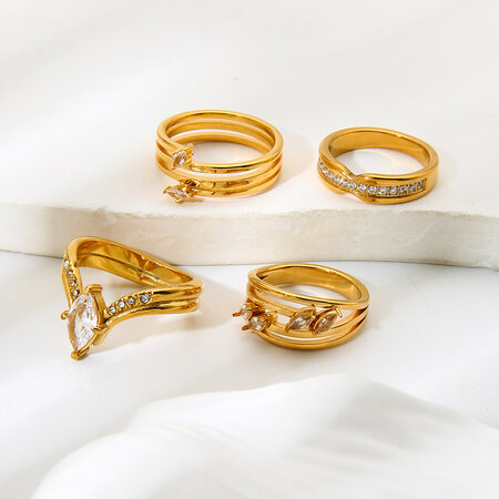 1 Stück luxuriöser, eleganter, unregelmäßig geformter, durchbrochener, wasserdichter Statement-Ring aus Edelstahl