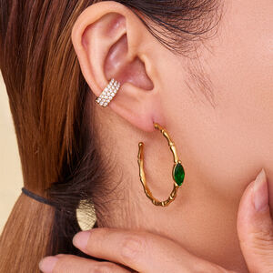1 Pair Luxurious Green Glass Stainless Steel Waterproof Gold Color Women's Hoop Earrings h5 Picture4