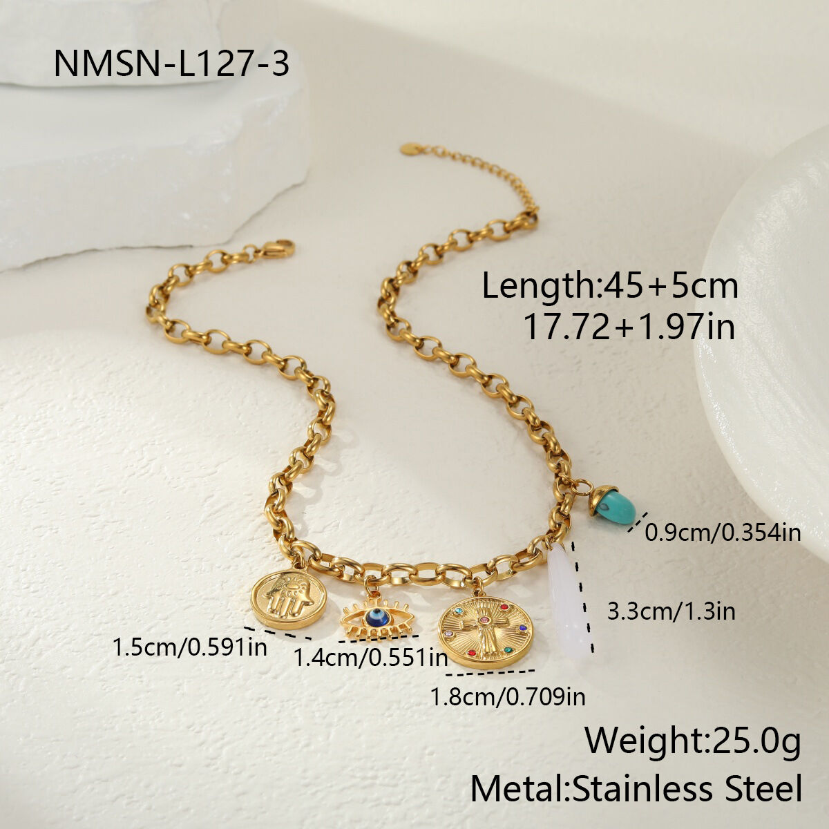 1 Piece Devil's Eye Irregular Shape Cross Stainless Steel Waterproof Women's Chain Necklaces 