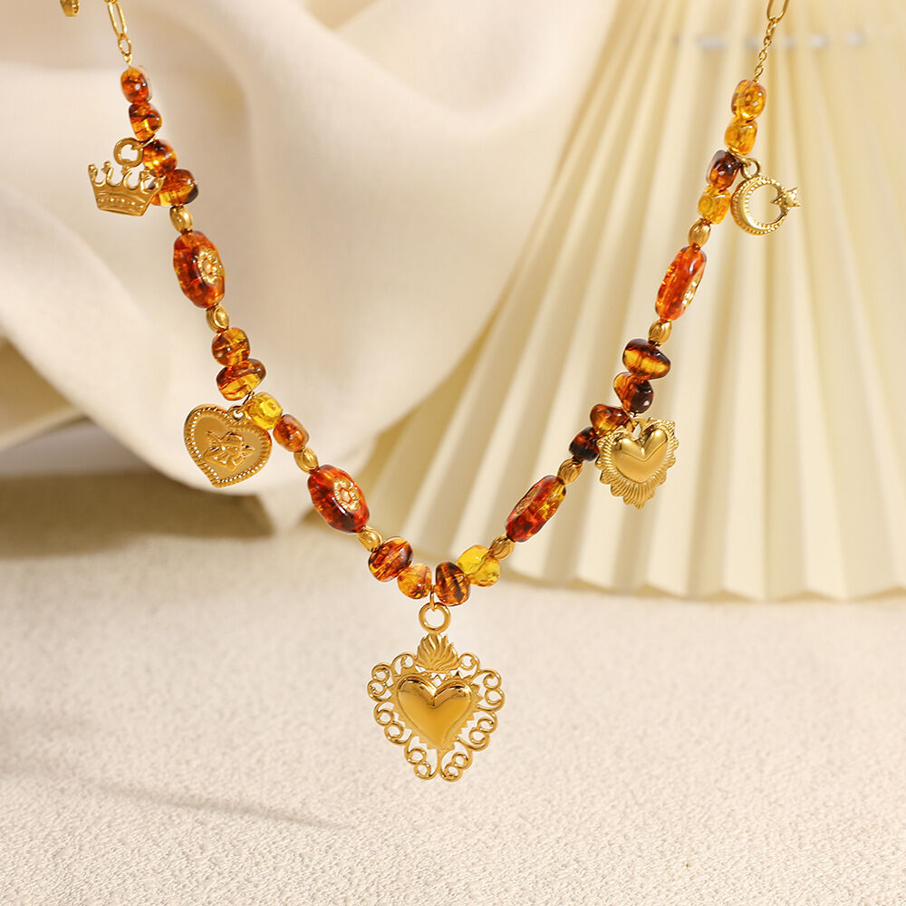 1 Piece Irregular Beads  Heart Star Moon Stainless Steel Waterproof Women's Pendant Necklaces 2