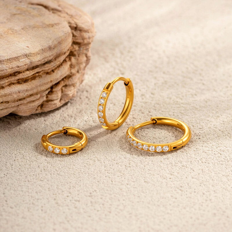 1 Piece Minimalist Circle Stainless Steel Waterproof Gold Color Zircon Women's Hoop Earrings Picture5