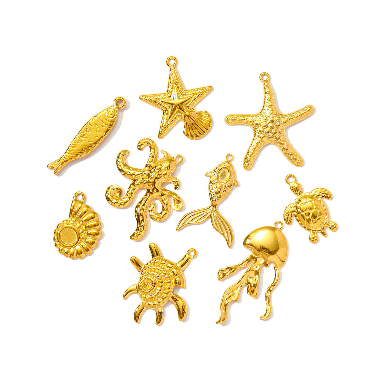 1 pezzo semplice serie fai da te conchiglia in acciaio inossidabile impermeabile color oro ciondoli da donna Immagine2