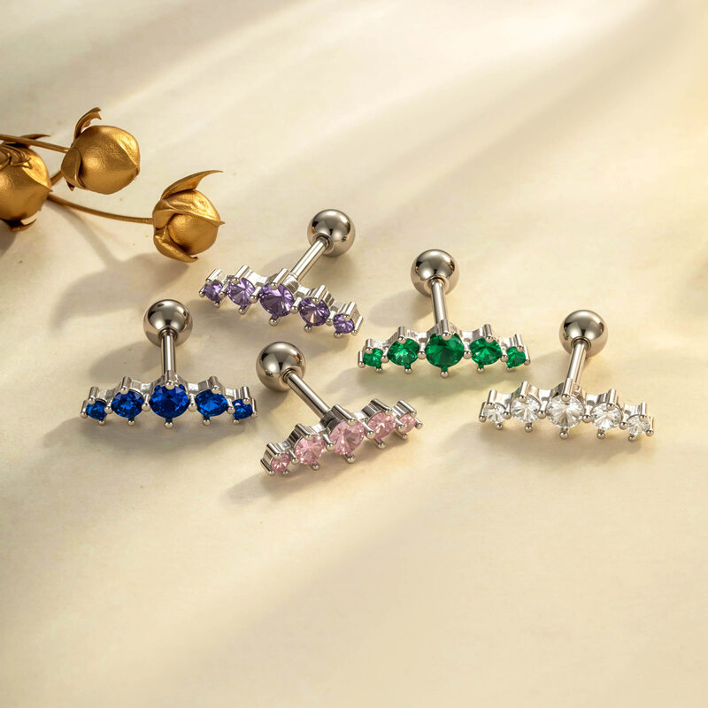 1 pezzo di orecchini da piercing da donna in zircone color rame e oro, di forma rotonda e decorata h5Immagine3