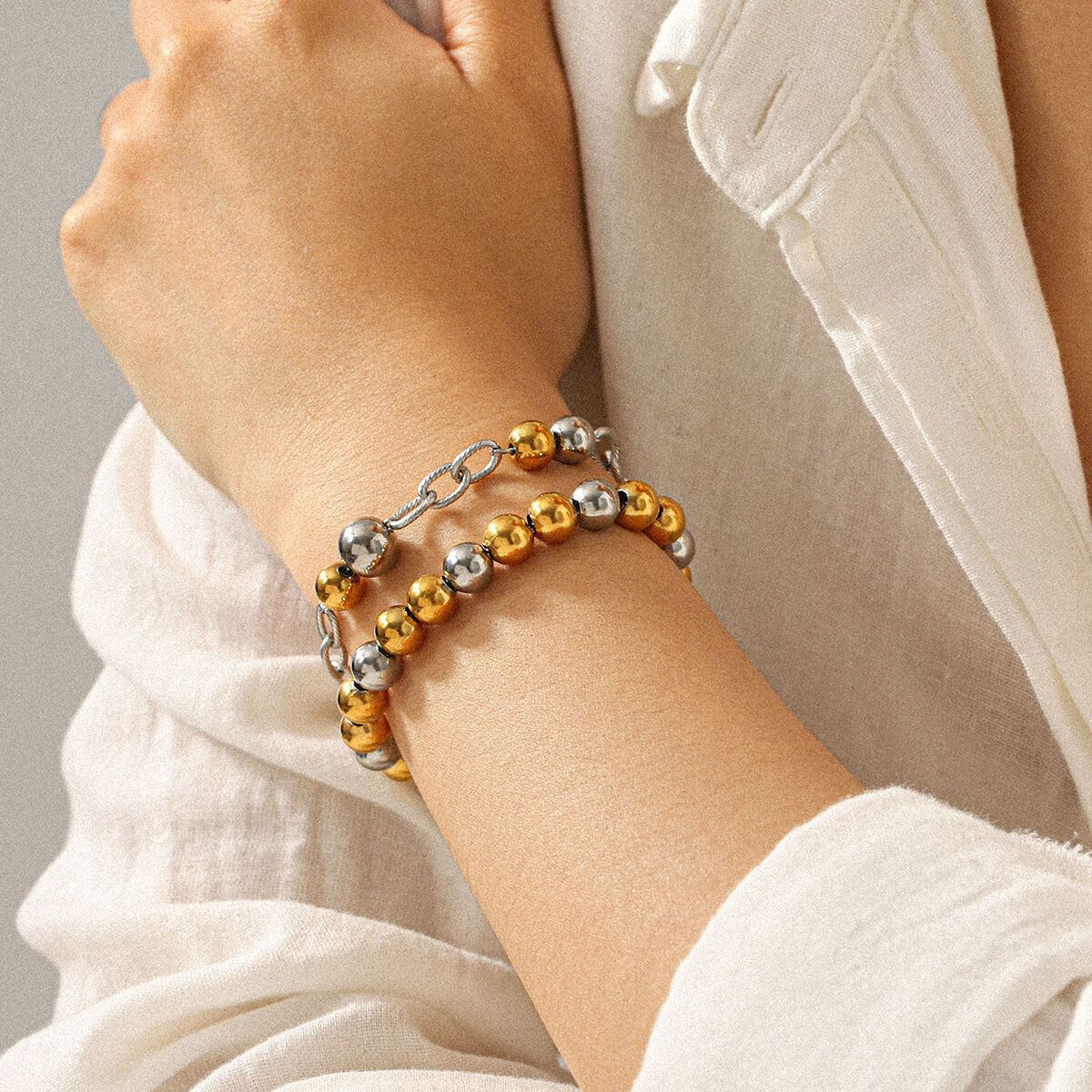 1 Piece Stainless Steel Waterproof Beads Mixed Color Beaded Bracelet