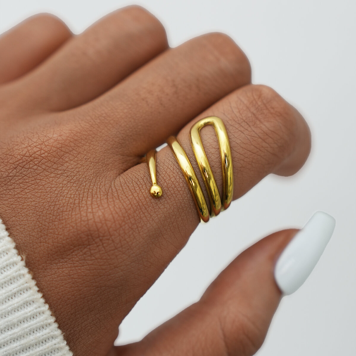 1 stuk retro statement ring voor dames, onregelmatig gevormd, gemaakt van roestvrij staal, waterdicht en goudkleurig.
