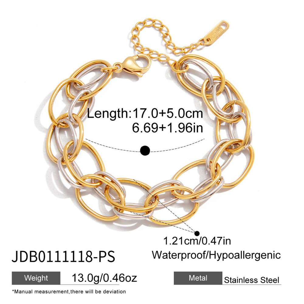 1 pezzo semplice cerchio colori misti oro e argento acciaio inossidabile impermeabile braccialetti a catena da donna h5Immagine2