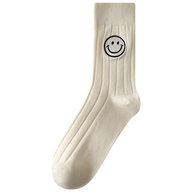 1 Pair Cute Embroidered Smiley Face Cotton Mid-Calf Socks Picture4