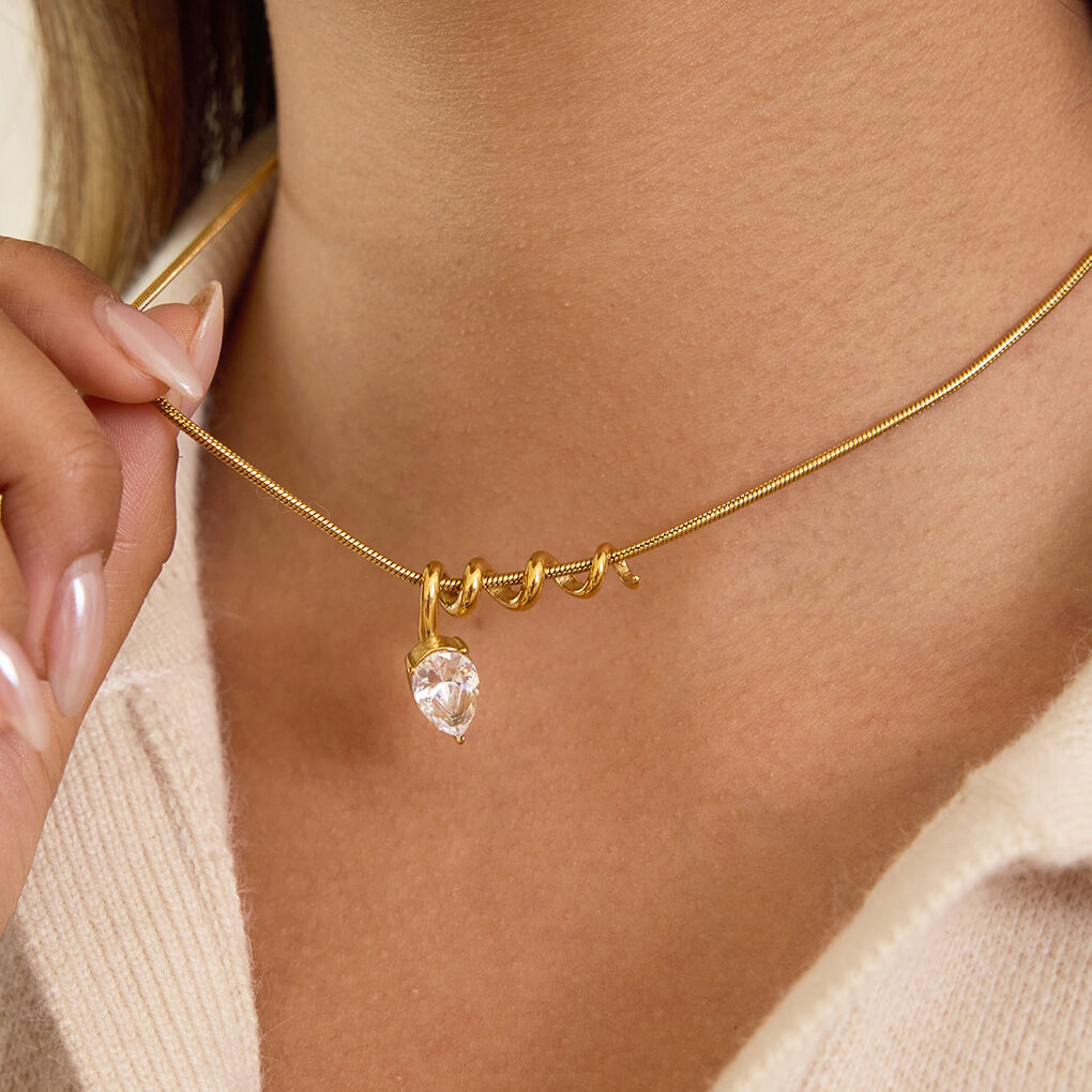 1 Piece Classic Twist Stainless Steel Waterproof Gold Color Zircon Women's Pendant Necklaces Picture3