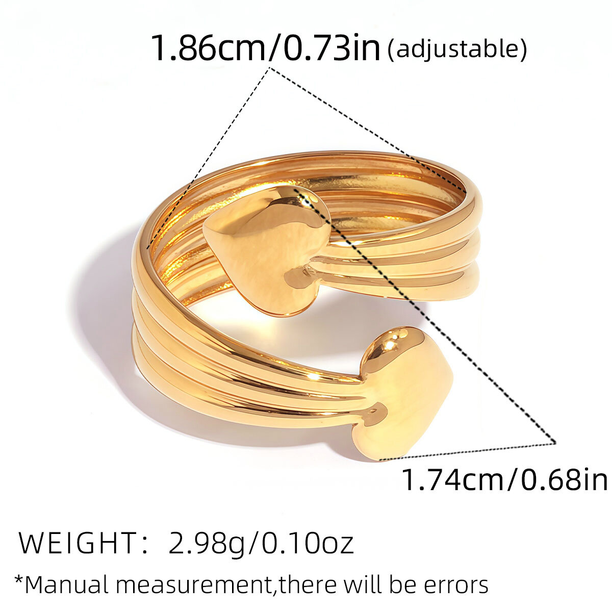 1 Piece Simple  Simple Heart Stainless Steel Waterproof   Gold Color Women's Statement Rings Picture2