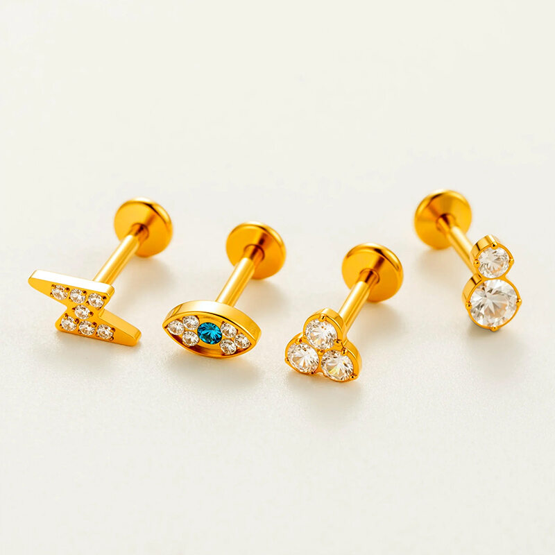 1 Piece Simple Ligntning Stainless Steel Waterproof Gold Color Zircon Women's Piercing Earrings
