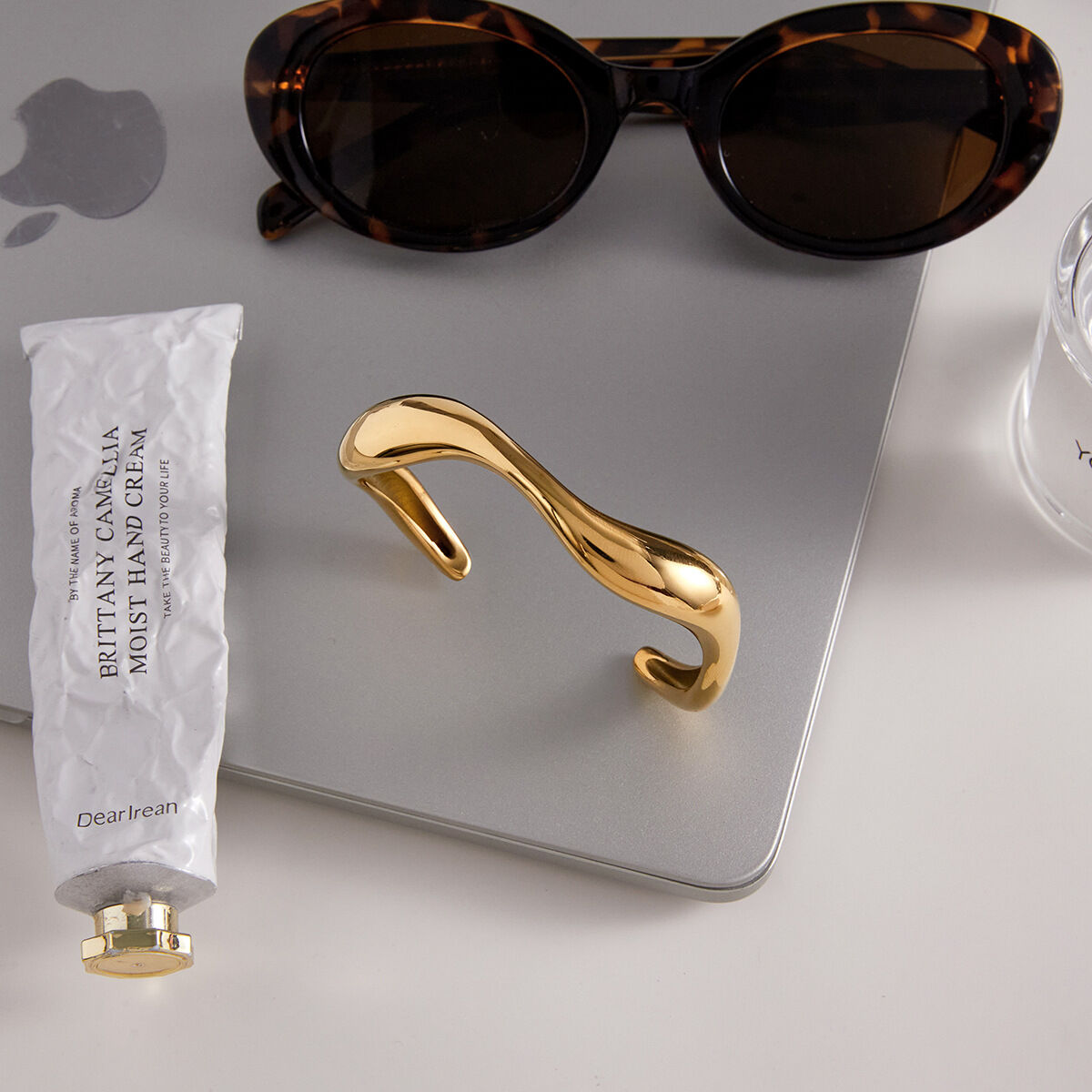 1 Piece Curving Annular Stainless Steel Waterproof Gold Color Women's Cuff Bracelets Picture5