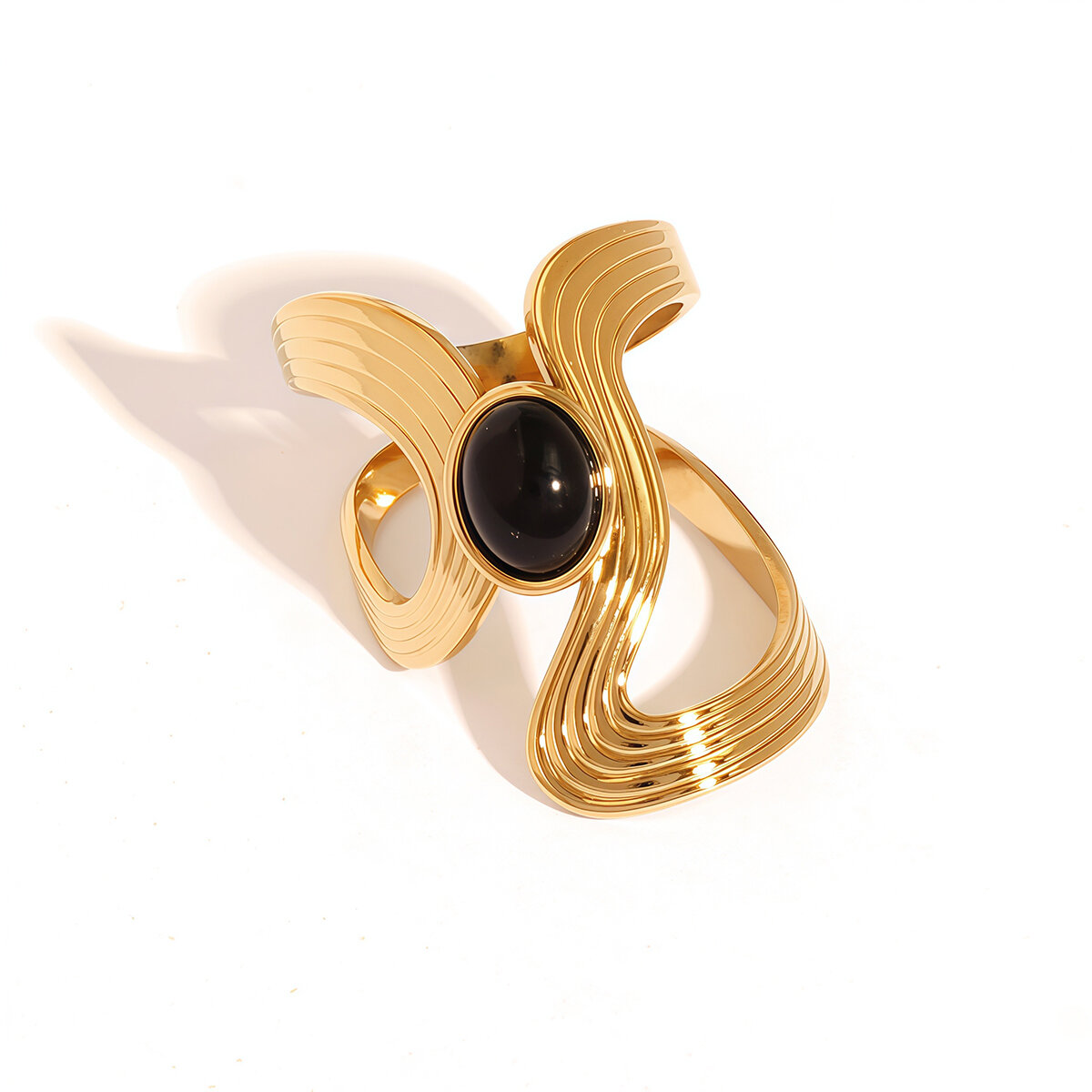 1 Stück Retro-Ring für Damen in unregelmäßiger Form, Edelstahl, wasserdicht, goldfarben 