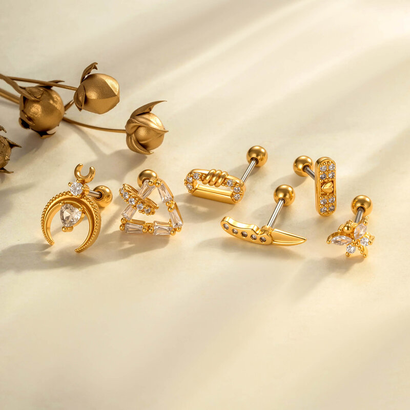 1 stuk prachtige driehoekige koperen gouden zirkoon piercing oorbellen voor dames