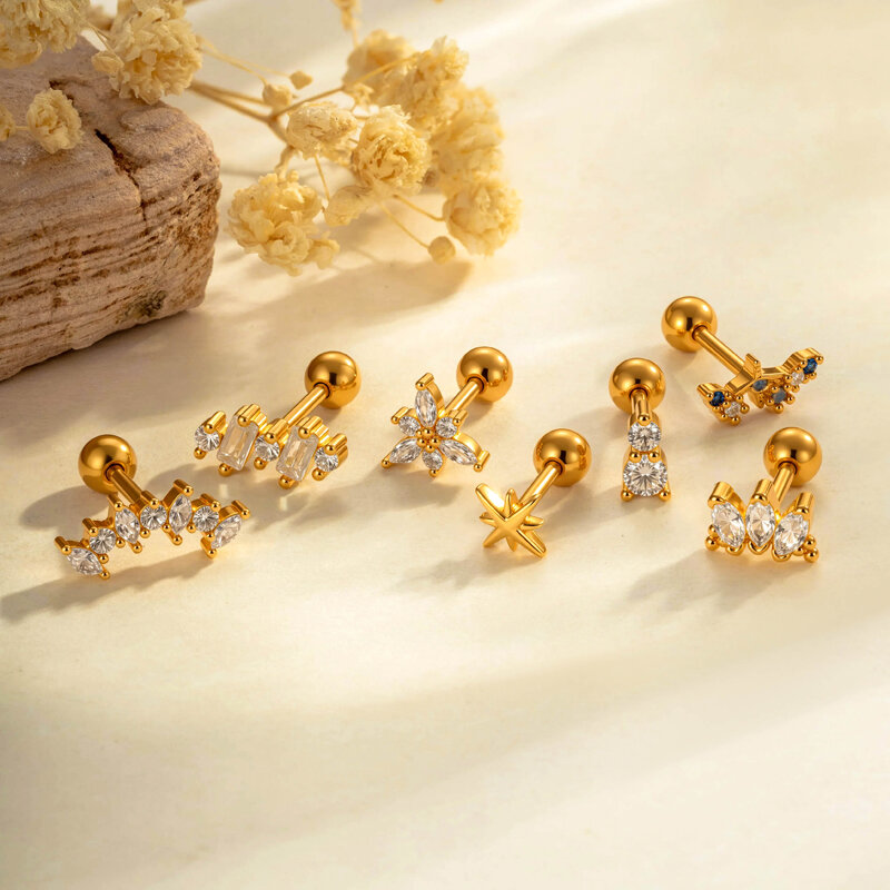 1 Piece Refined Irregular Copper Gold Color Zircon Women's Piercing Earrings Picture5