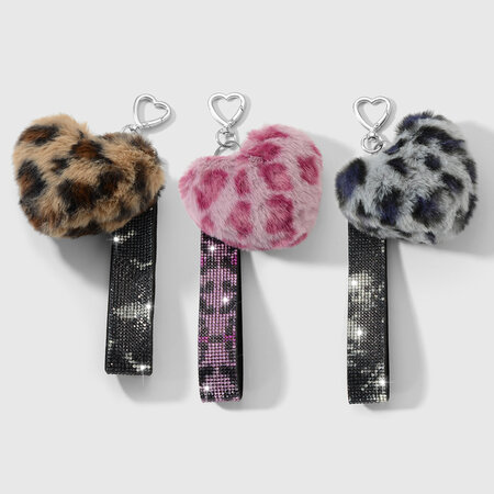 1 Piece Retro Heart Leopard Plush Ball Bag Charm
