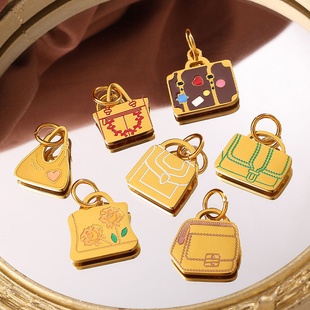 1 pezzo fai da te mini borsa in acciaio inossidabile impermeabile ciondolo color oro h5Immagine3