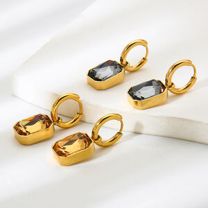 1 Pair Light Luxury Rectangle Stainless Steel Waterproof Gold Color Zircon Women's Drop Earrings h5 Picture3