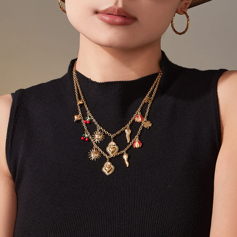 1 Piece Luxurious Cherry&Chili Stainless Steel Waterproof Gold Color Women's Pendant Necklaces 2