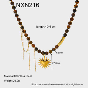 Retro Heart Natural Stone Beads Stainless Steel Waterproof Gold Color Jewelry Set h5