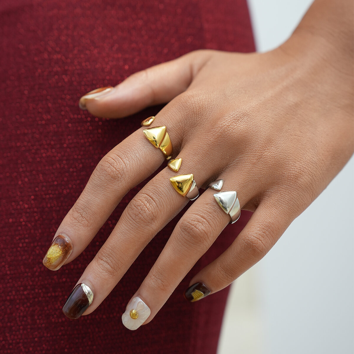 1 Piece  Simple Irregular Shape Stainless Steel Waterproof   Gold Color Women's Statement Rings h5 Picture4