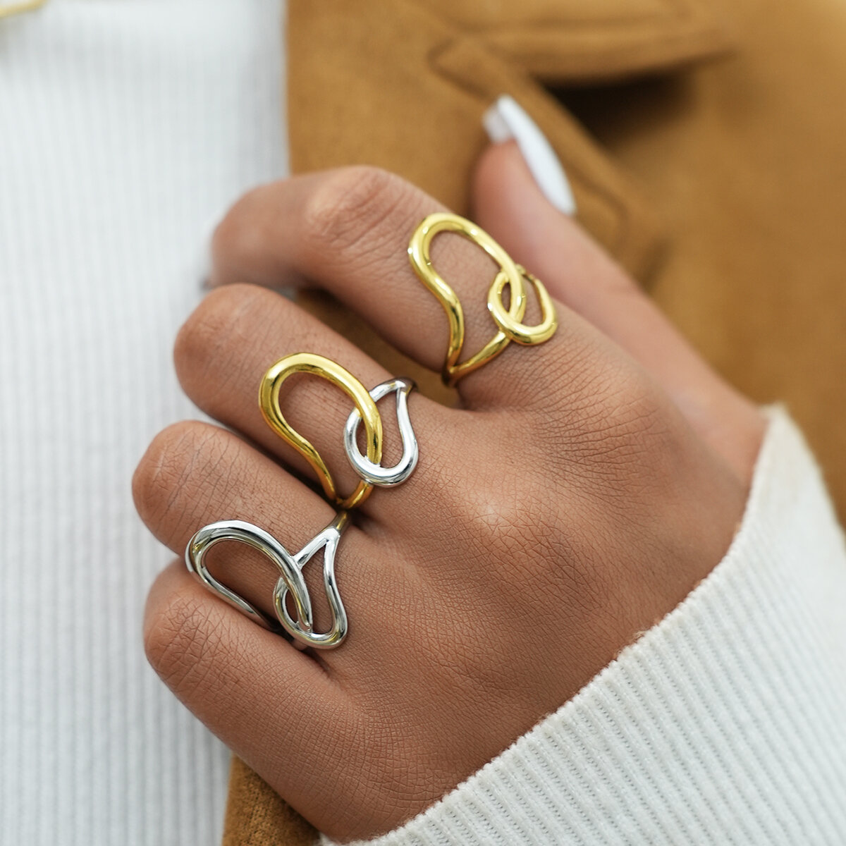 1 Piece  Retro Irregular Shape Stainless Steel Waterproof   Gold Color  Statement Rings h5 Picture3