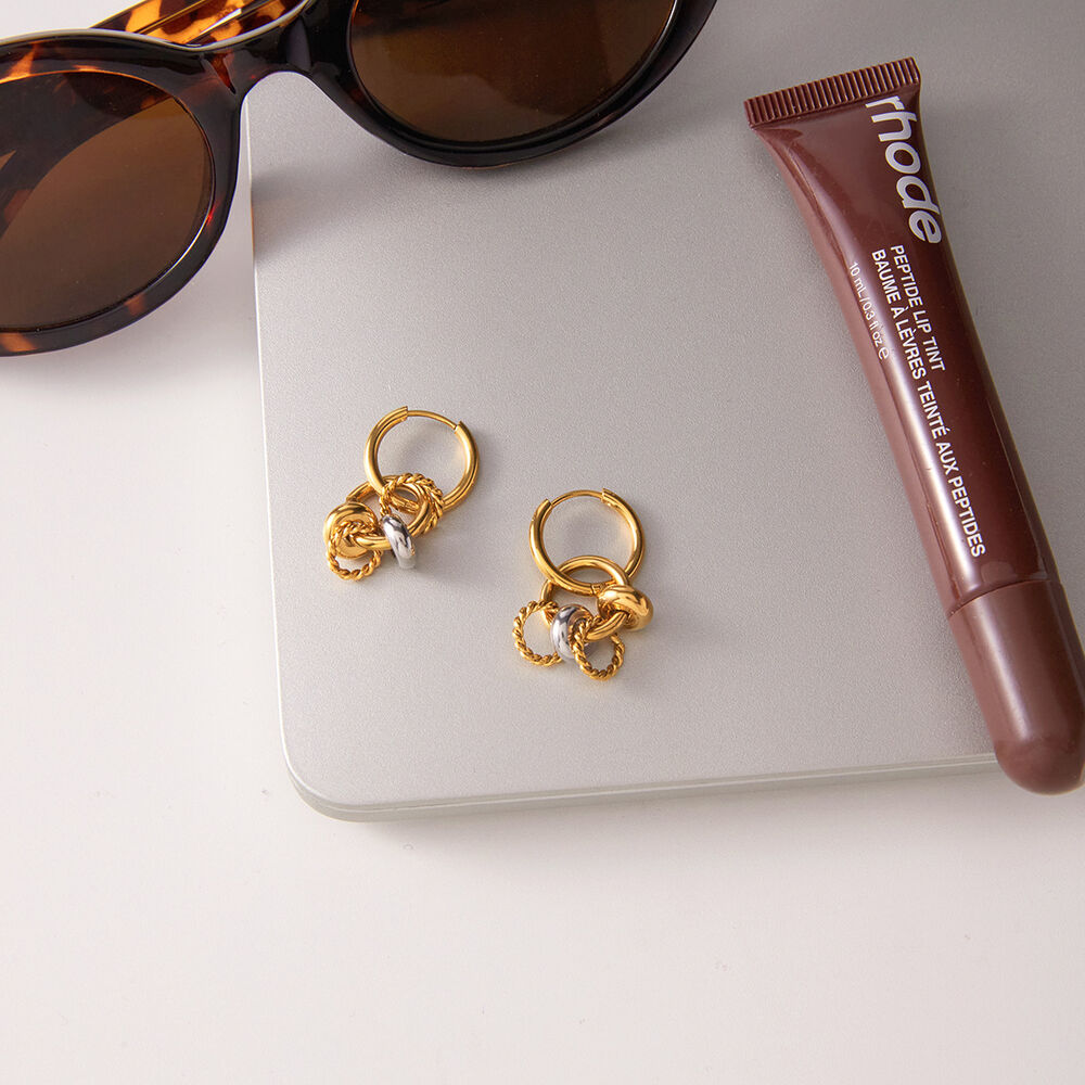 1 par de pendientes colgantes clásicos de acero inoxidable resistentes al agua con diseño circular en colores dorado y plateado combinados para mujer. h5Imagen5
