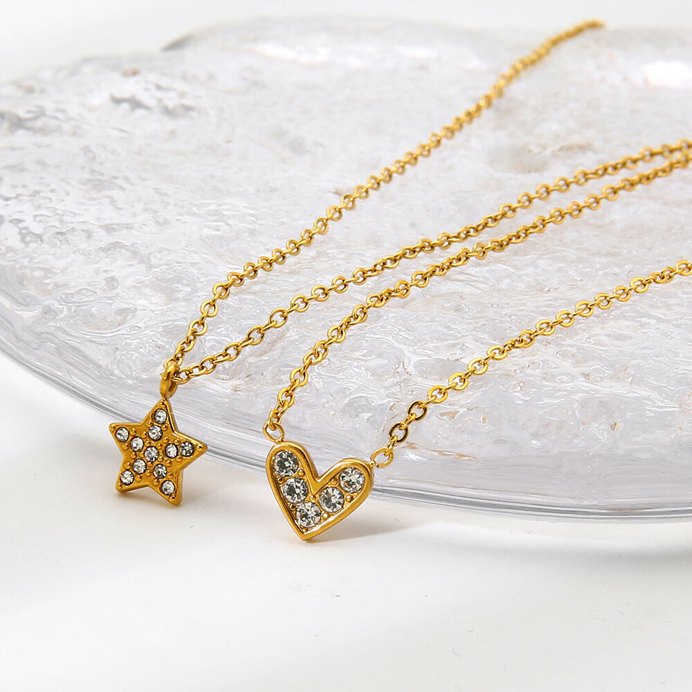 1 pieza elegante cadena de estrella de corazón de acero inoxidable resistente al agua color dorado collares colgantes para mujer Imagen3