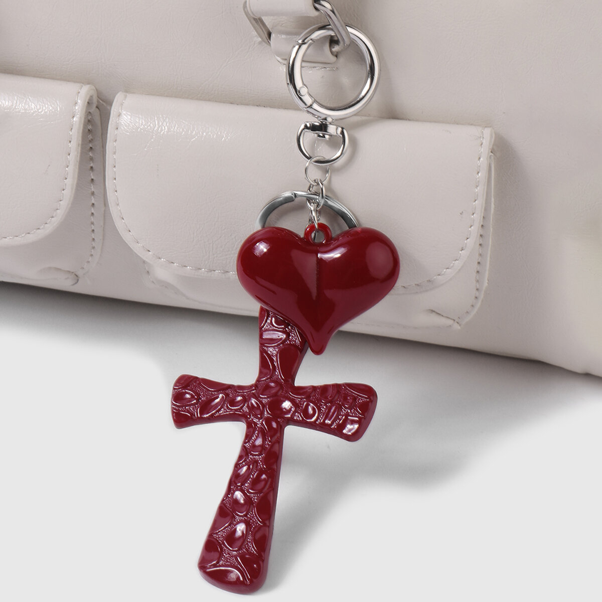 1 Pair Retro Wine Red Cross Heart Bag Charm Picture4