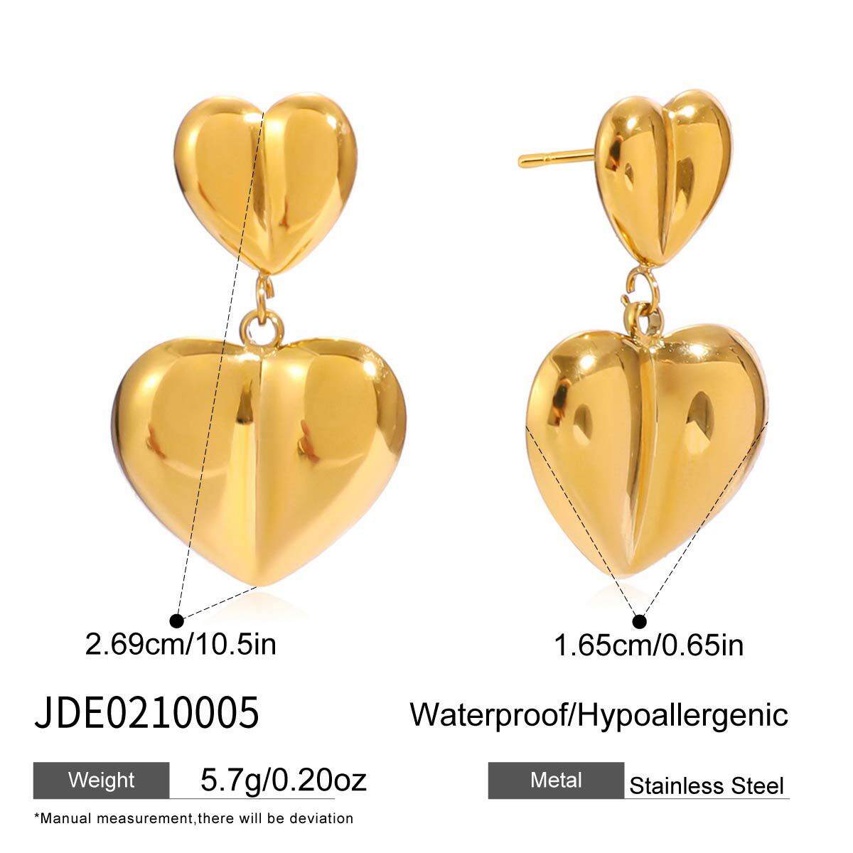 1 Paar romantische, herzförmige, wasserdichte Ohrhänger aus Edelstahl in Goldfarbe für Damen h5 Bild2