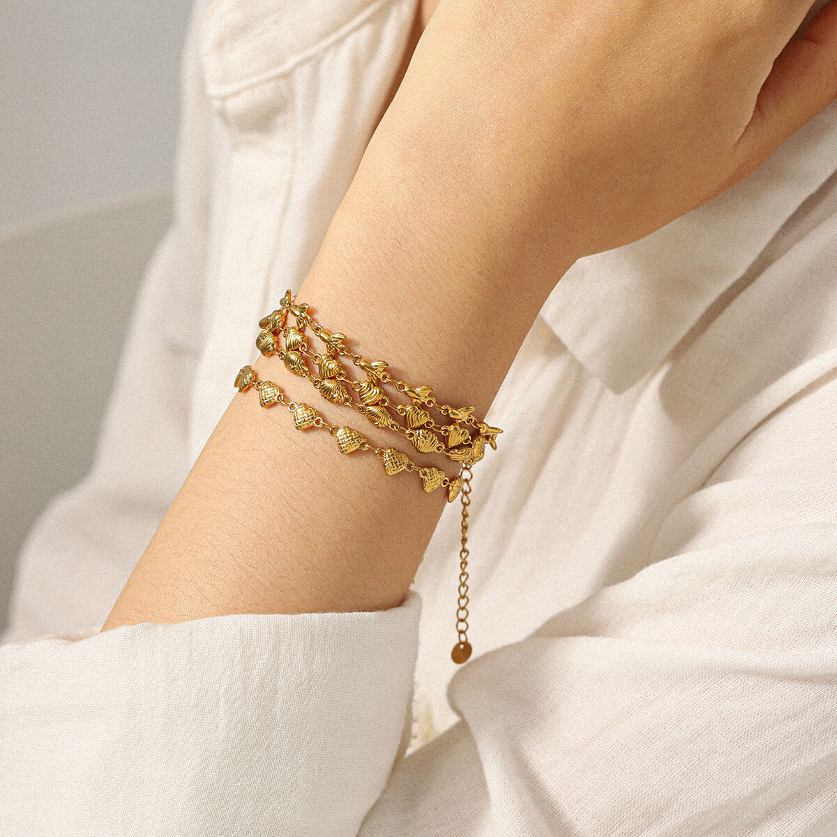 1 Piece Heart Stainless Steel Waterproof Gold Color Chain Bracelet h5 Picture5