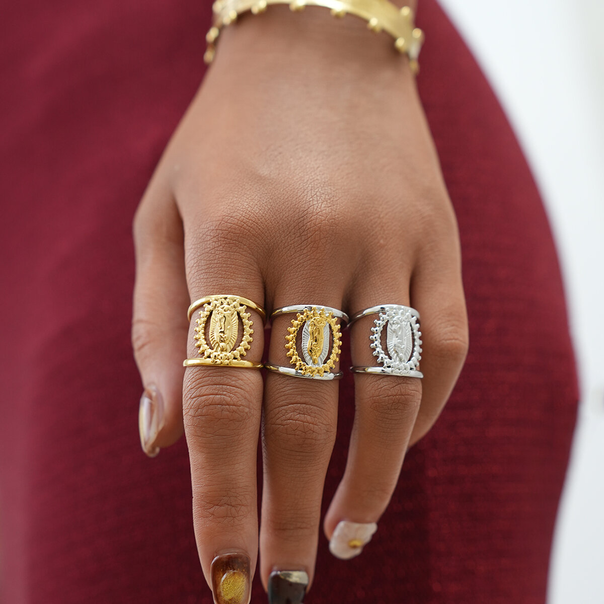 Anillos llamativos para mujer, de acero inoxidable, color dorado, resistentes al agua, con forma irregular, estilo retro, 1 pieza 2