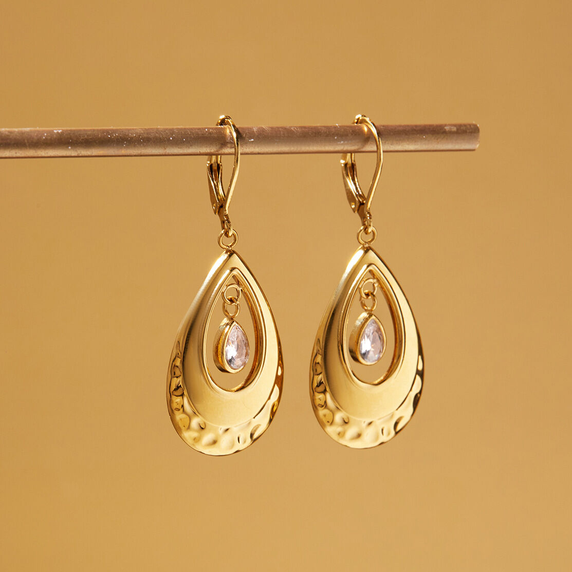 1 Pair Lustrous Droplet Stainless Steel Waterproof Gold Color Zircon Women's Drop Earrings