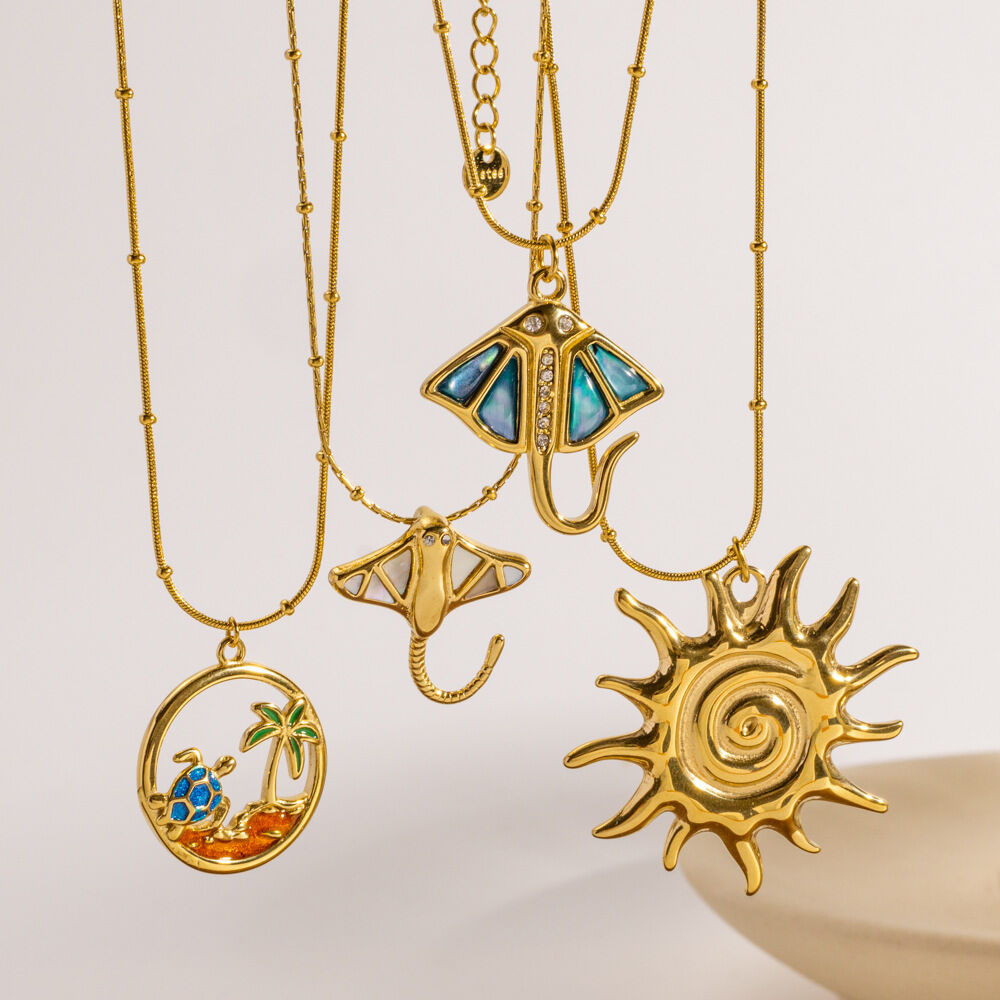 1 Piece Fashion Design Ocean Themed Sun Stainless Steel Waterproof Women's Pendant Necklaces 2